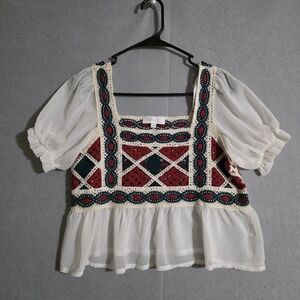 Rebellion Again Crochet Ivory Empire Crop Top Boho Size Small
